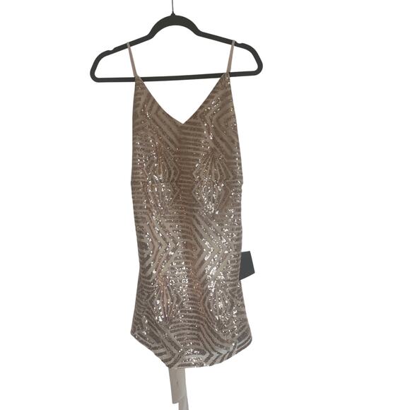 Lulus Women's M Champagne Sequin Asymmetrical Cami  Elegant Party Dress - Picture 2 of 14